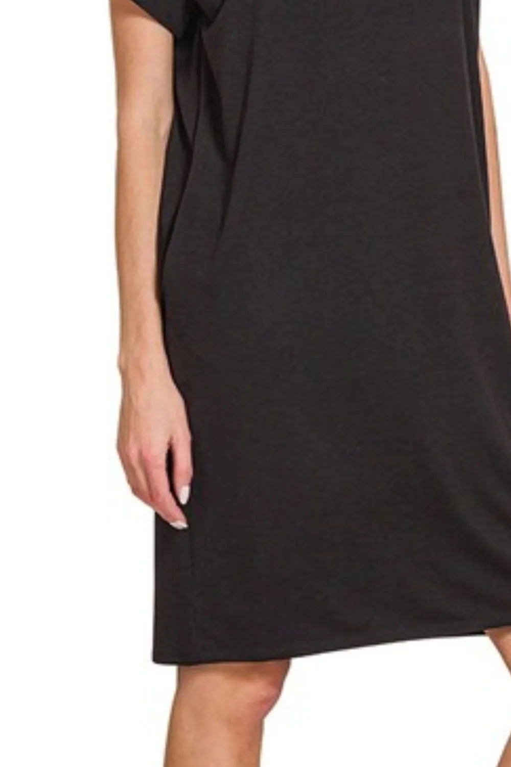Zenana Rolled Short Sleeve Round Neck Dress - Velora Luxury Fashion