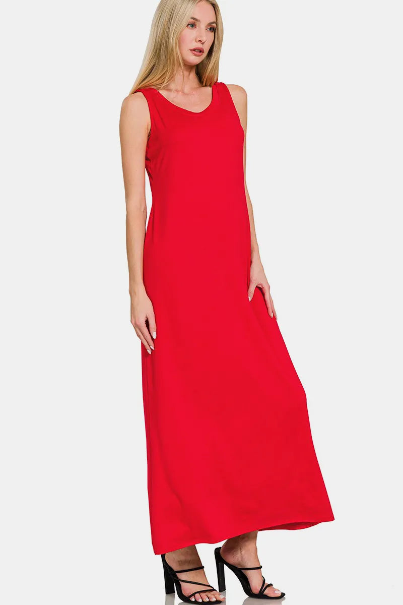 Zenana Scoop Neck Wide Strap Tank Dress - Velora Luxury Fashion