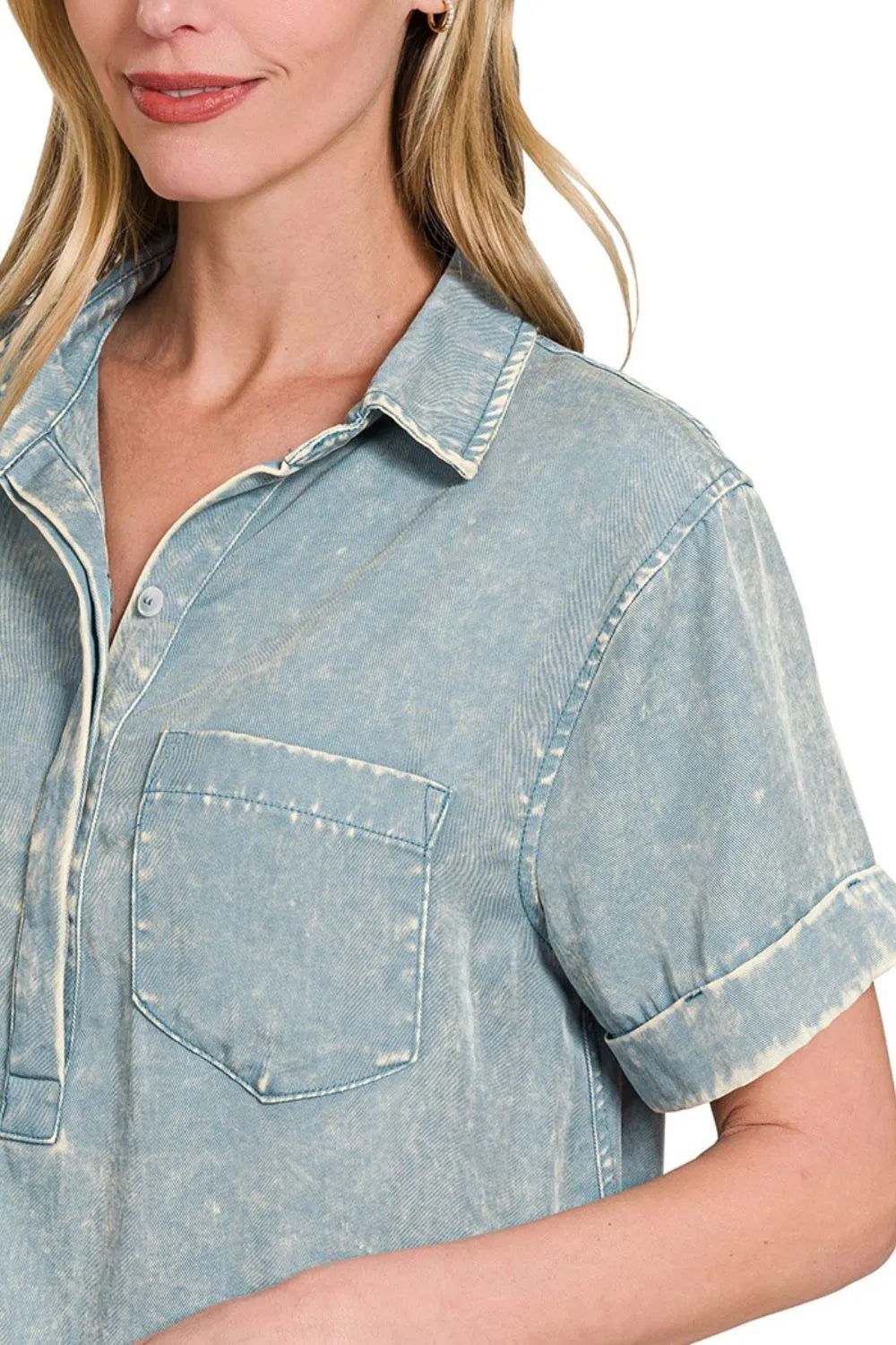 Zenana Tencel Mineral Washed Collared Shirts Dress - Velora Luxury Fashion