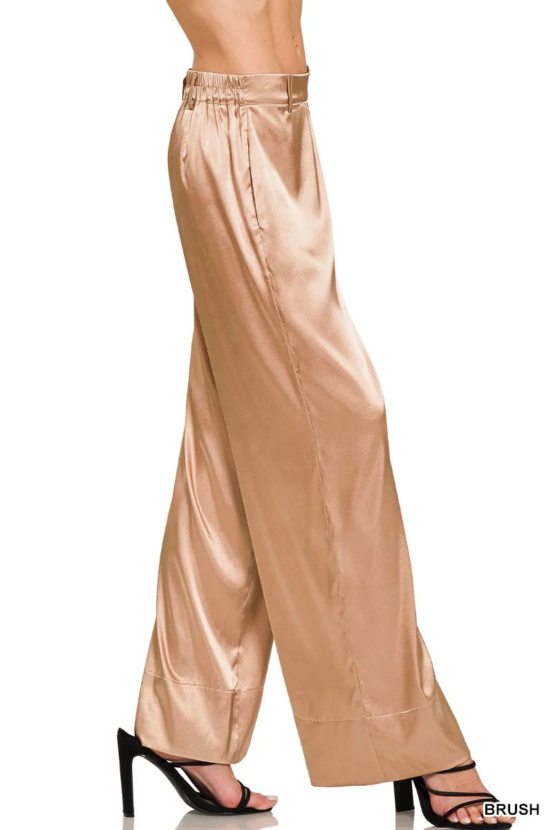 Zenana Wide-Leg Satin Pants - Velora Luxury Fashion