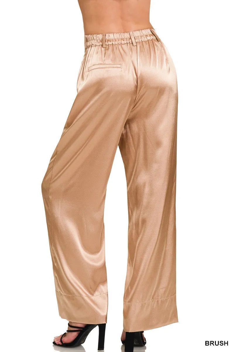 Zenana Wide-Leg Satin Pants - Velora Luxury Fashion