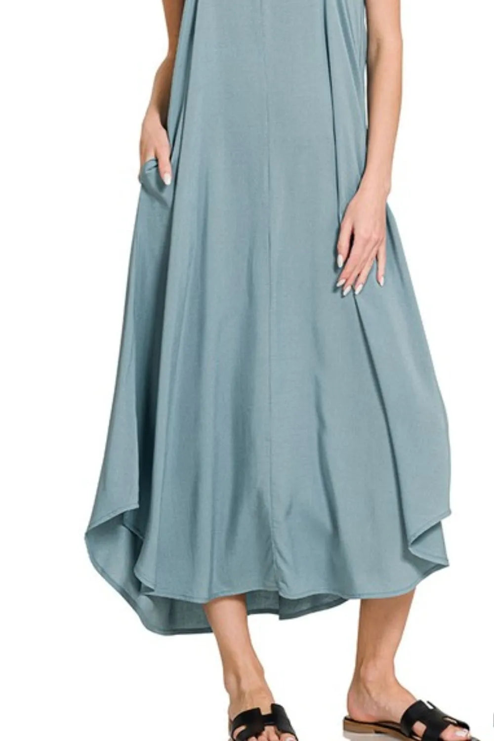 Zenana Woven Arc Hem Cami Dress With Flowy Pockets - Velora Luxury Fashion