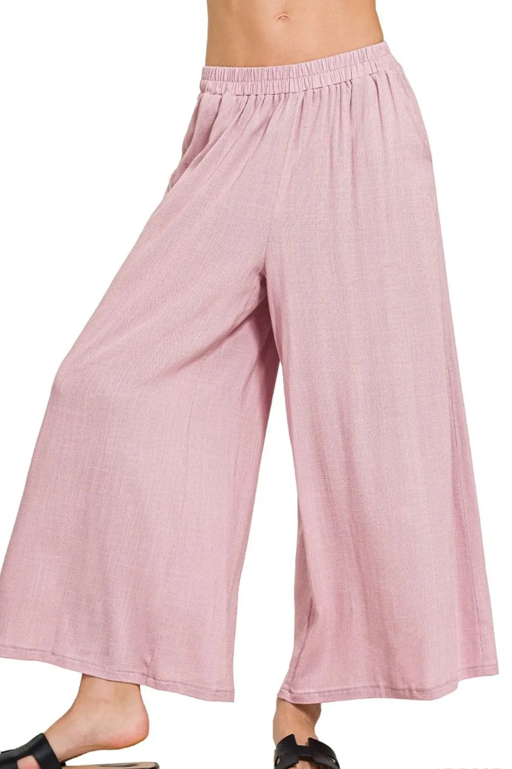 Zenana Woven Elastic Band Pants With Pocket - Velora Luxury Fashion