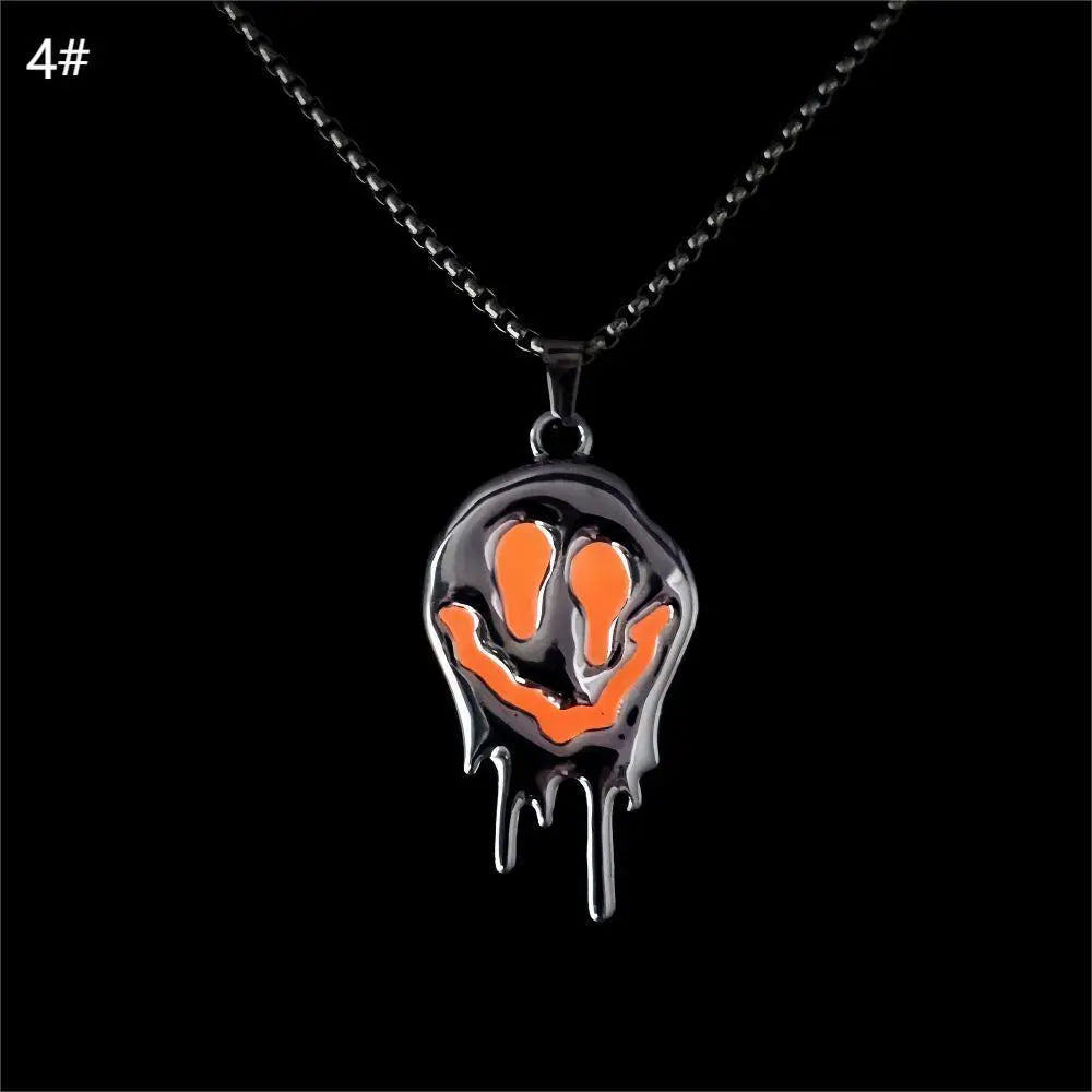 Zinc Alloy Noctilucent Necklace Halloween Ghost Glowing Grimace Pendant - Velora