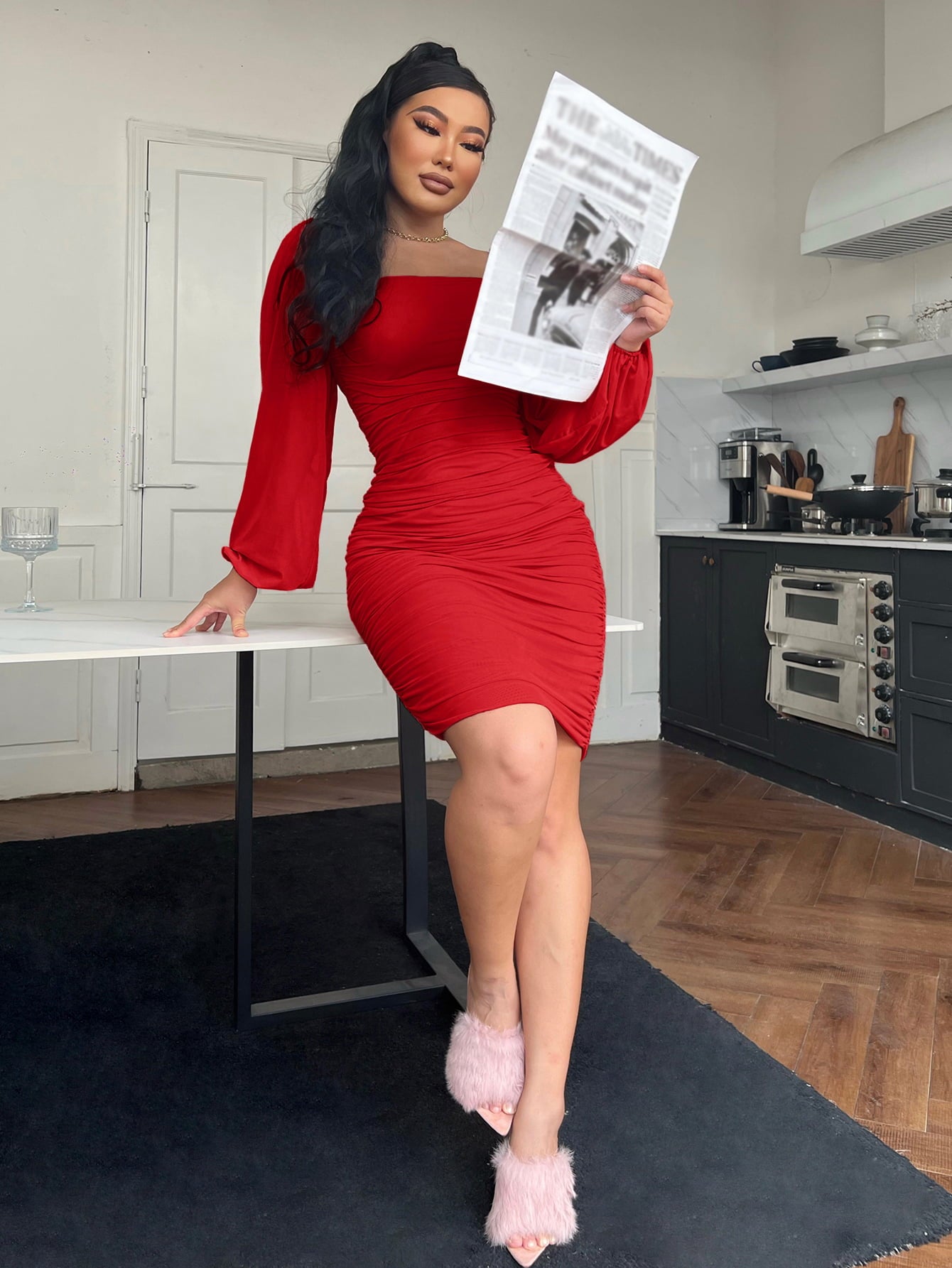 Zip-Back Ruched Bodycon Dress - Velora