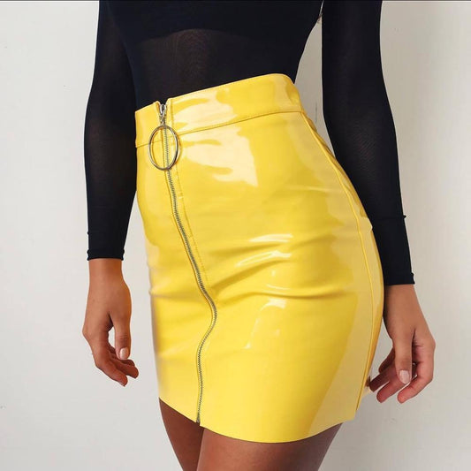 Zip Gloss Mini Skirt - Velora Luxury Fashion