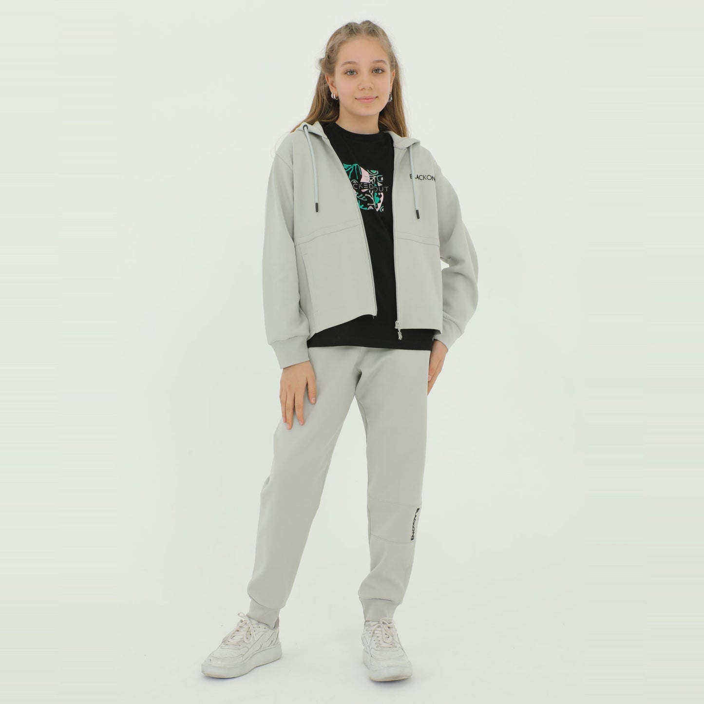 Zip-Up Hoodie Girls Jogger Set - Velora Luxury Fashion
