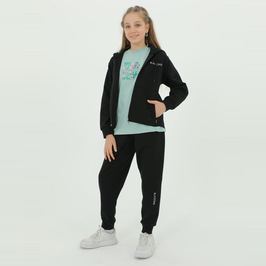 Zip-Up Hoodie Girls Jogger Set - Velora Luxury Fashion