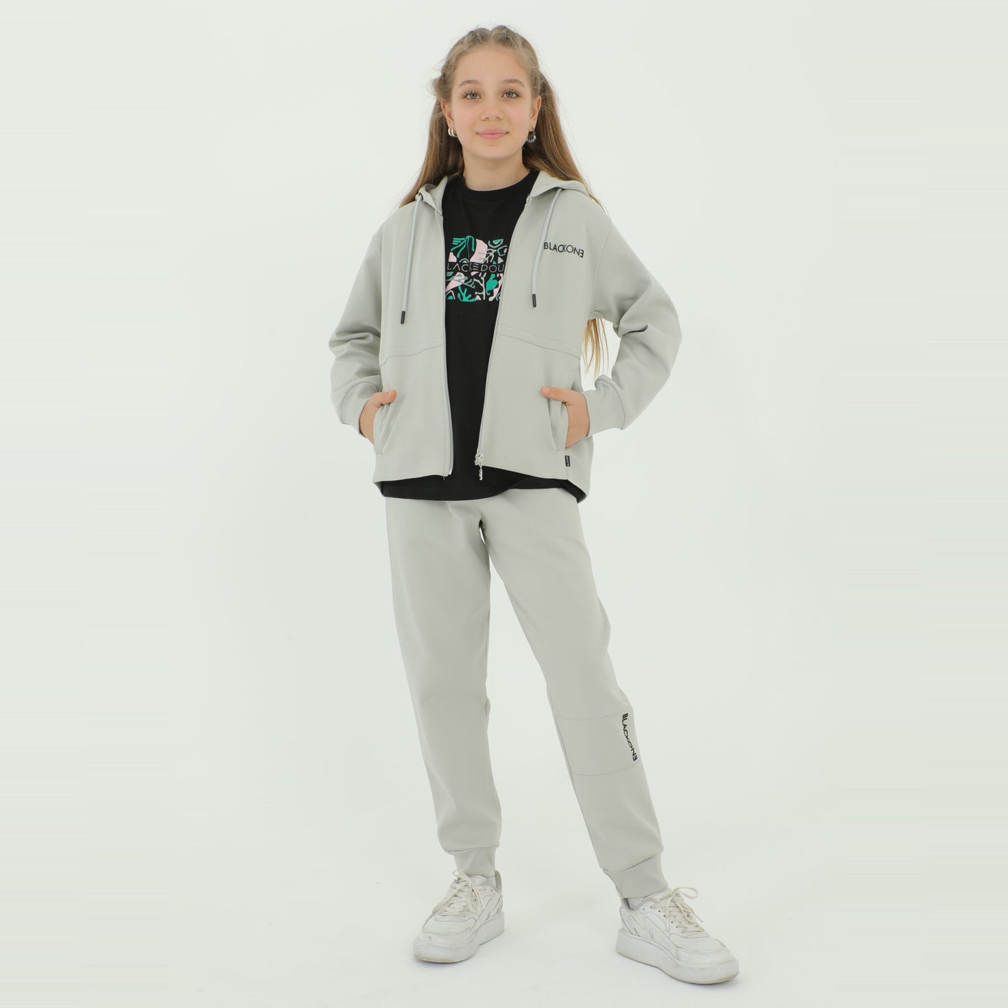 Zip-Up Hoodie Girls Jogger Set - Velora Luxury Fashion