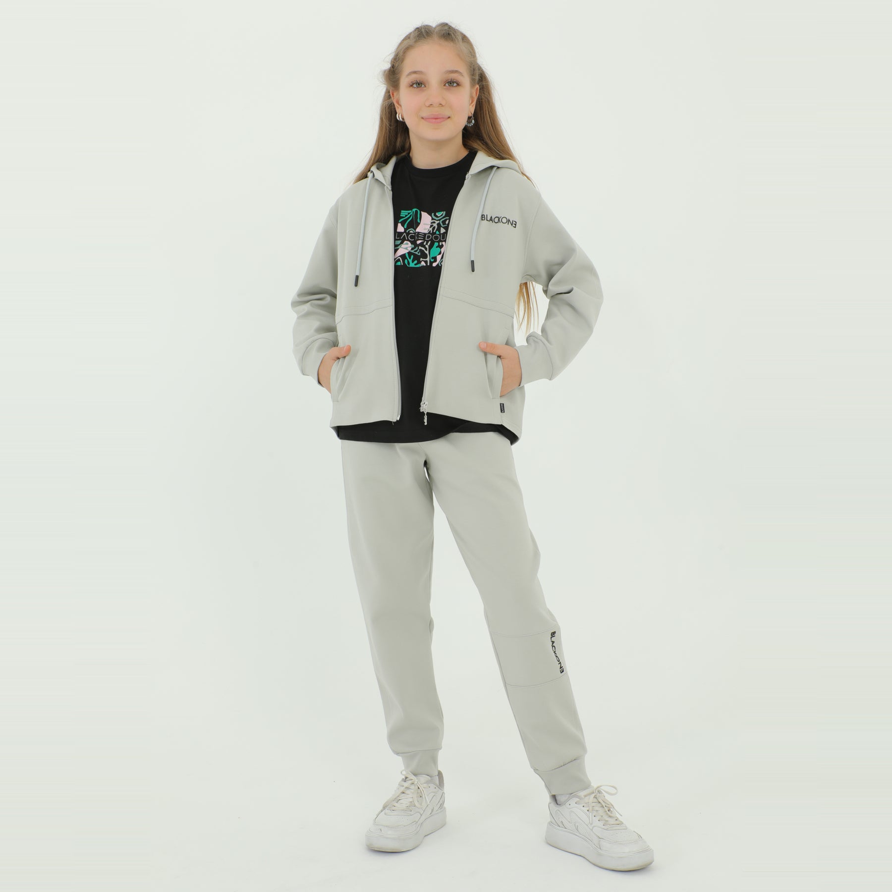 Zip-Up Hoodie Girls Jogger Set - Velora Luxury Fashion