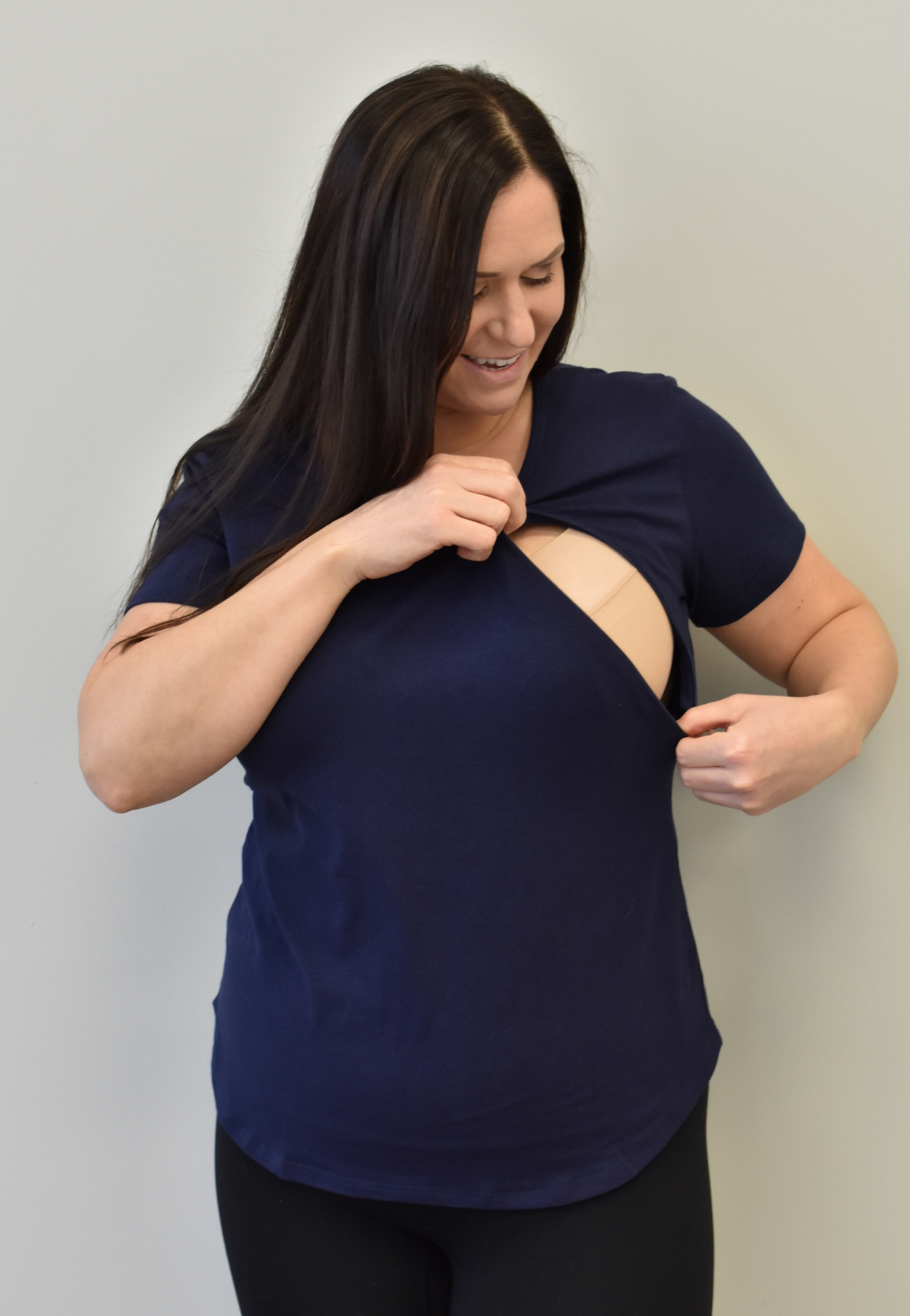 Zoe Zipper Short Sleeve Nursing Tee Shirt - Velora Luxury Fashion