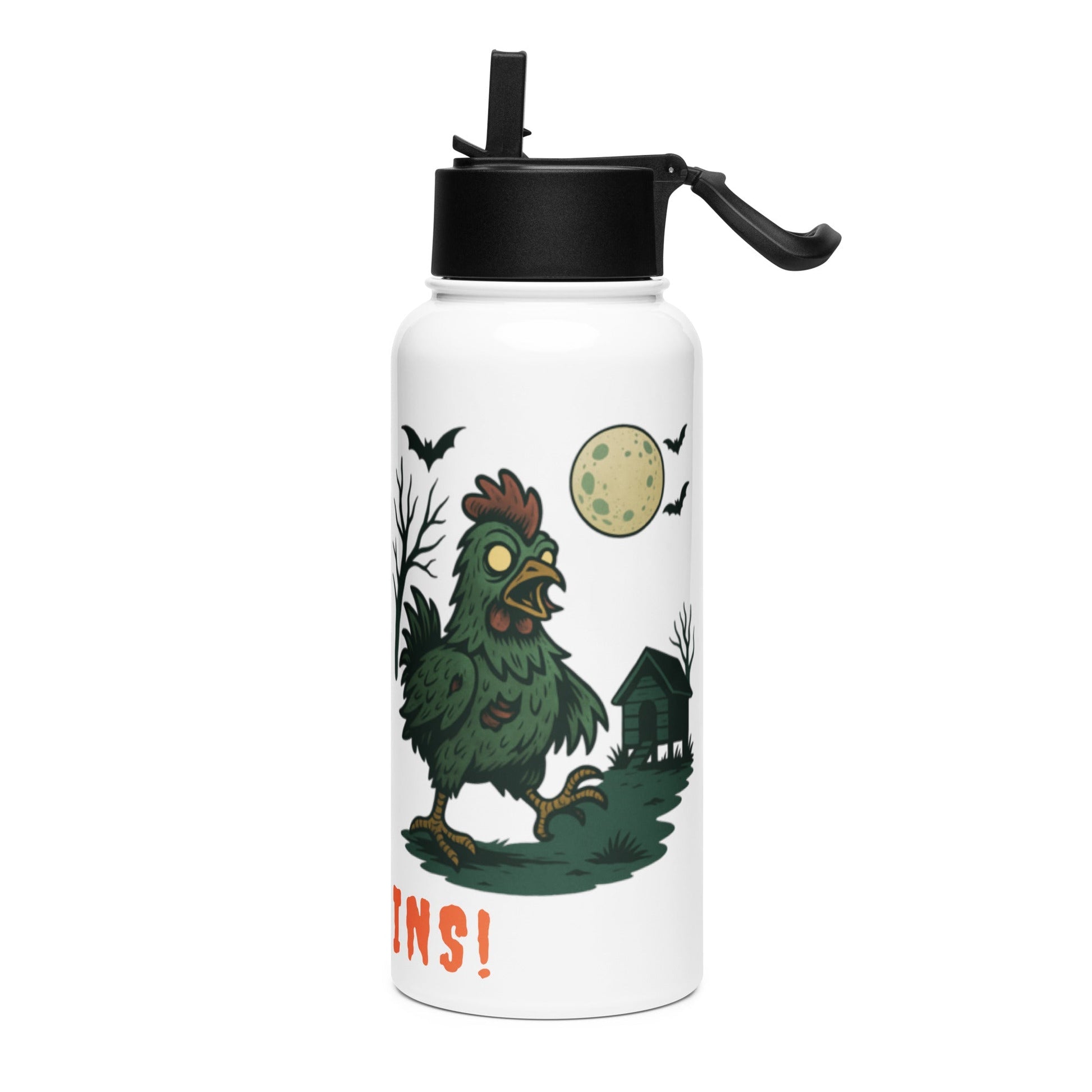 Zombie Chicken Halloween Stainless steel water bottle with a straw - Velora Luxury Fashion