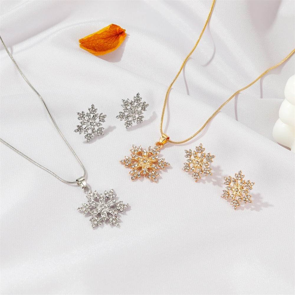 3pcs Snowflake Necklace Set With Rhinestones Earrings And Clavicle Chain Pendant Necklace Valentine's Day Gift - Velora