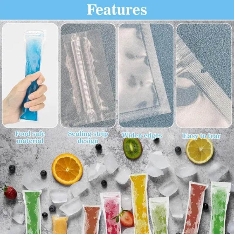 320 Pcs Disposable Beverage Packaging Bag Ice Popsicle Mold Bags With 2 Pcs Orange Funnels DIY Ice Lolly Bags BPA Free Freezer Tubes With Zip Seals For Summer Halloween Birthday Party - Velora