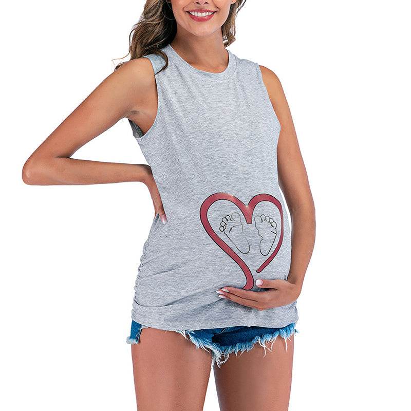 Maternity Tank Tops For Women Ruched Sleeveless Basic Tops Maternity Shirt Vest Pregnancy Tee - Velora
