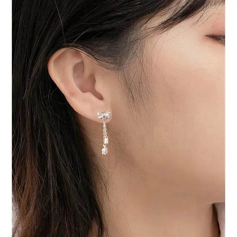 Silver Drop Earrings Tassel Bone Stud Earrings - Velora