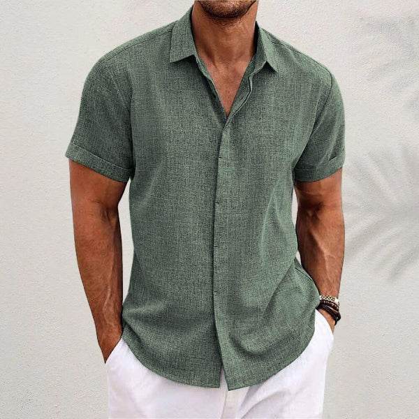 Men's Solid Color Loose Linen Short-sleeved shirt - Velora