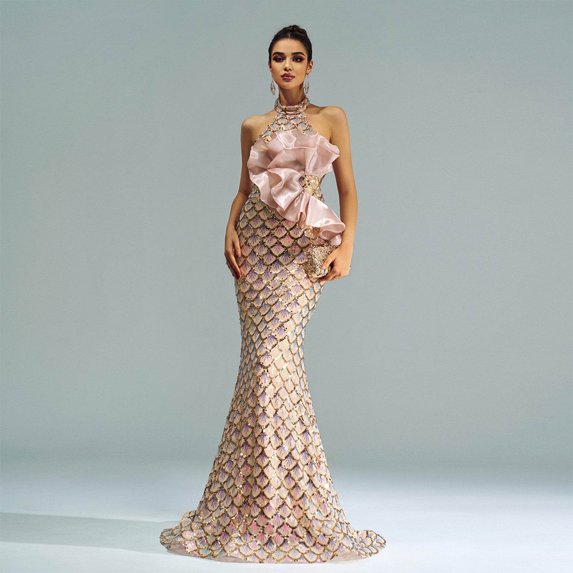 Halter Sequined Mermaid Evening Dress - Velora