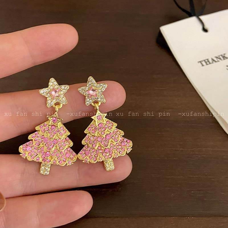 New Design Sweet Christmas Tree Earrings For Women Light Luxury Sparkling Zircon Dangle Earring Xmas Holiday Party Jewelry - Velora