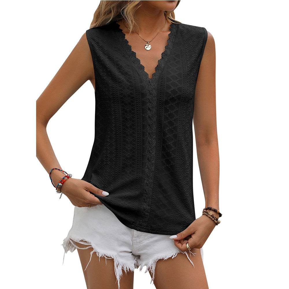 Summer Sleeveless Lace Blouse Tops Women V-neck top - Velora