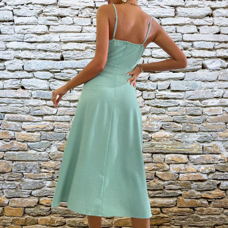 V-neck Slit Sling Dress Summer Fashion Sexy Slim Suspender Dresses For Women Clothing - Velora