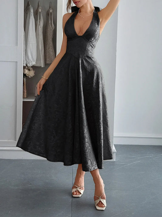 Halter Neck Midi Dress with Pockets - Velora