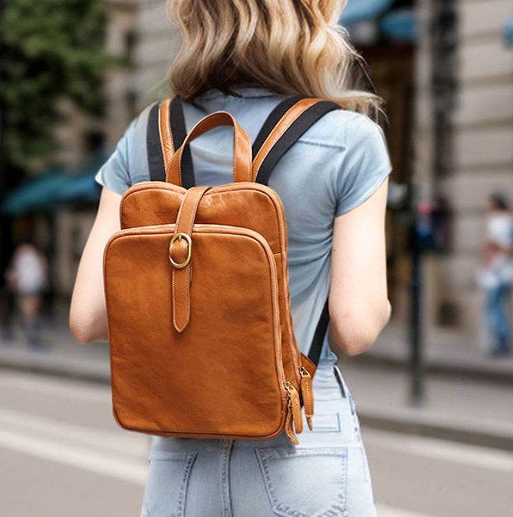 Multi-laminated Retro Genuine Leather Backpack - Velora