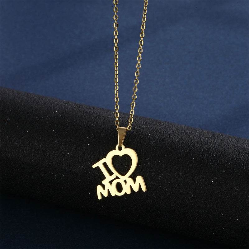 Mother's Day Jewelry Set Stainless Steel I Love Mom Mama Love Heart Pendant Necklace Earrings Thanksgiving Gift - Velora