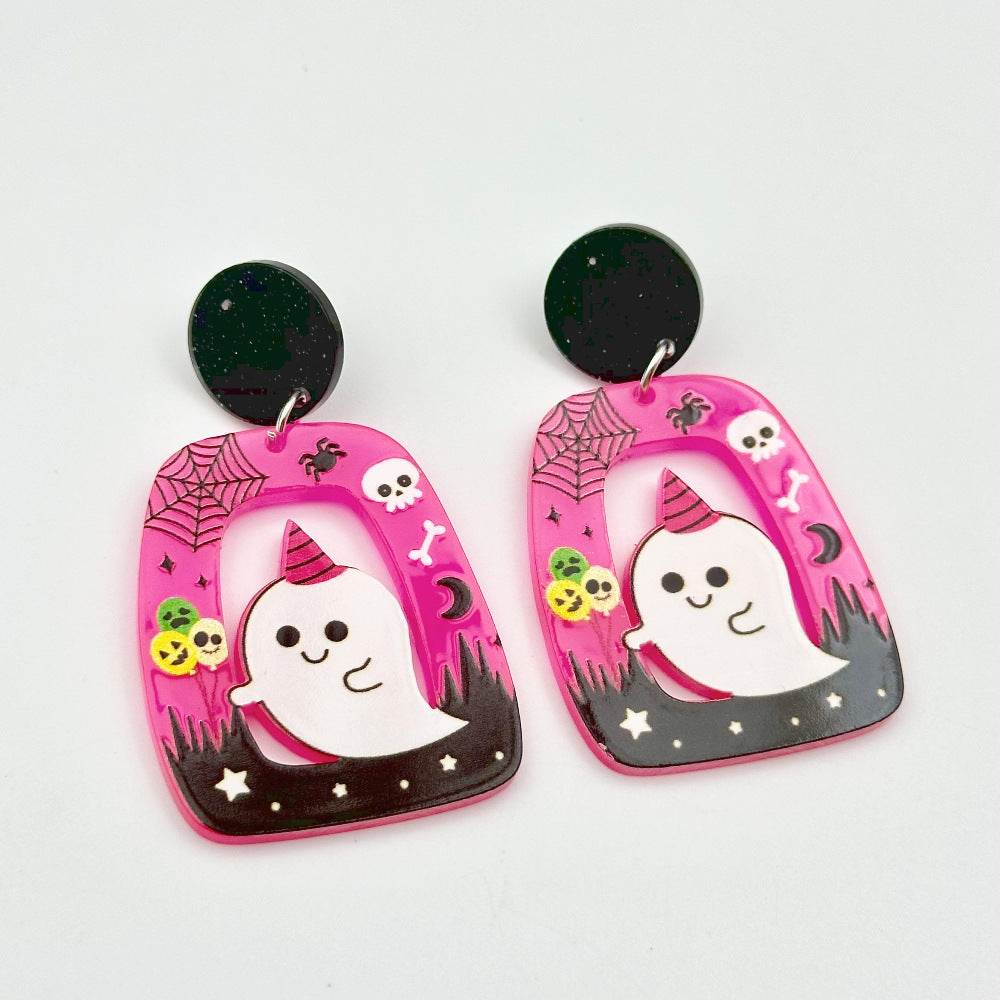 Halloween Day Ornament Colorful Ghost Eyes Funny Acrylic Earrings For Women - Velora