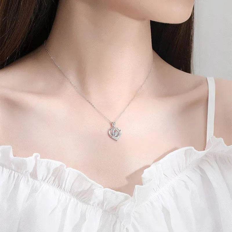 S925 Beating Heart-shaped Necklace Women Luxury Love Rhinestones Necklace Jewelry Gift For Valentine's Day - Velora