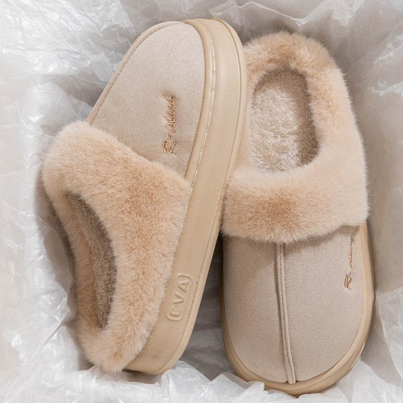 New Winter Cosy Warm Couple Style Concise Fluffy Slippers Women Men Non-slip Soft Slides Indoor Mule Ladies' Home Cotton Shoes - Velora
