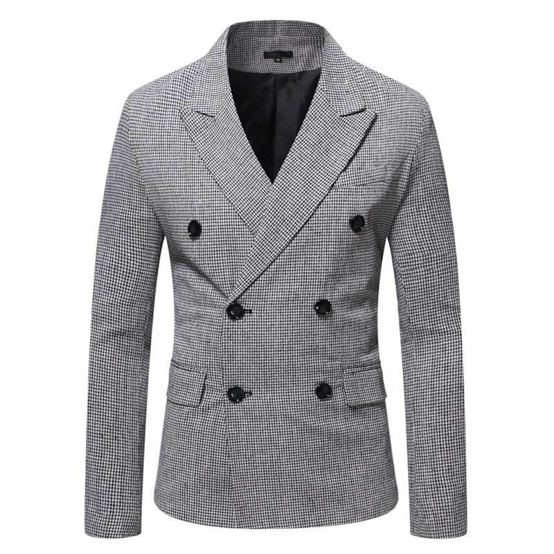 Men's Houndstooth Loose Double Breasted Casual Suit Jacket - Velora