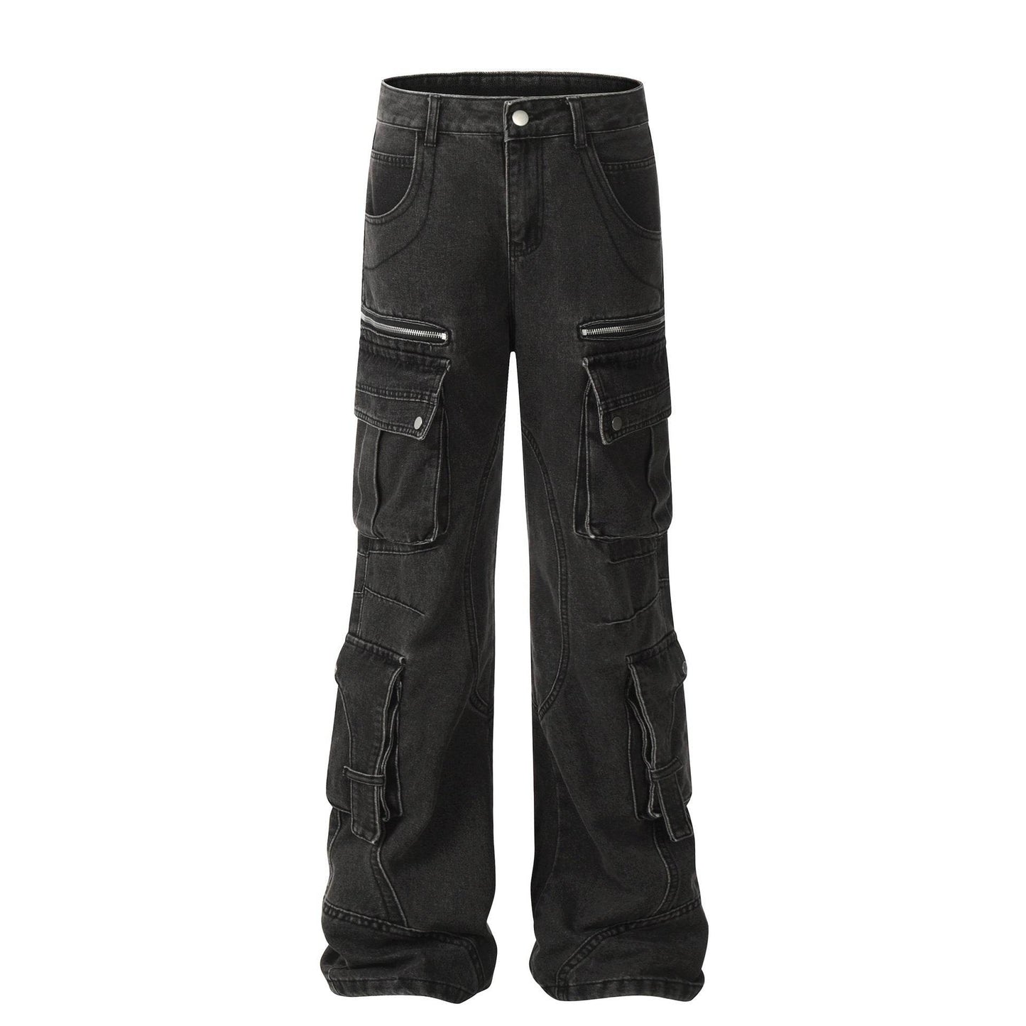 Solid Color Casual Multi-pocket Denim Jean Cargo Pants women