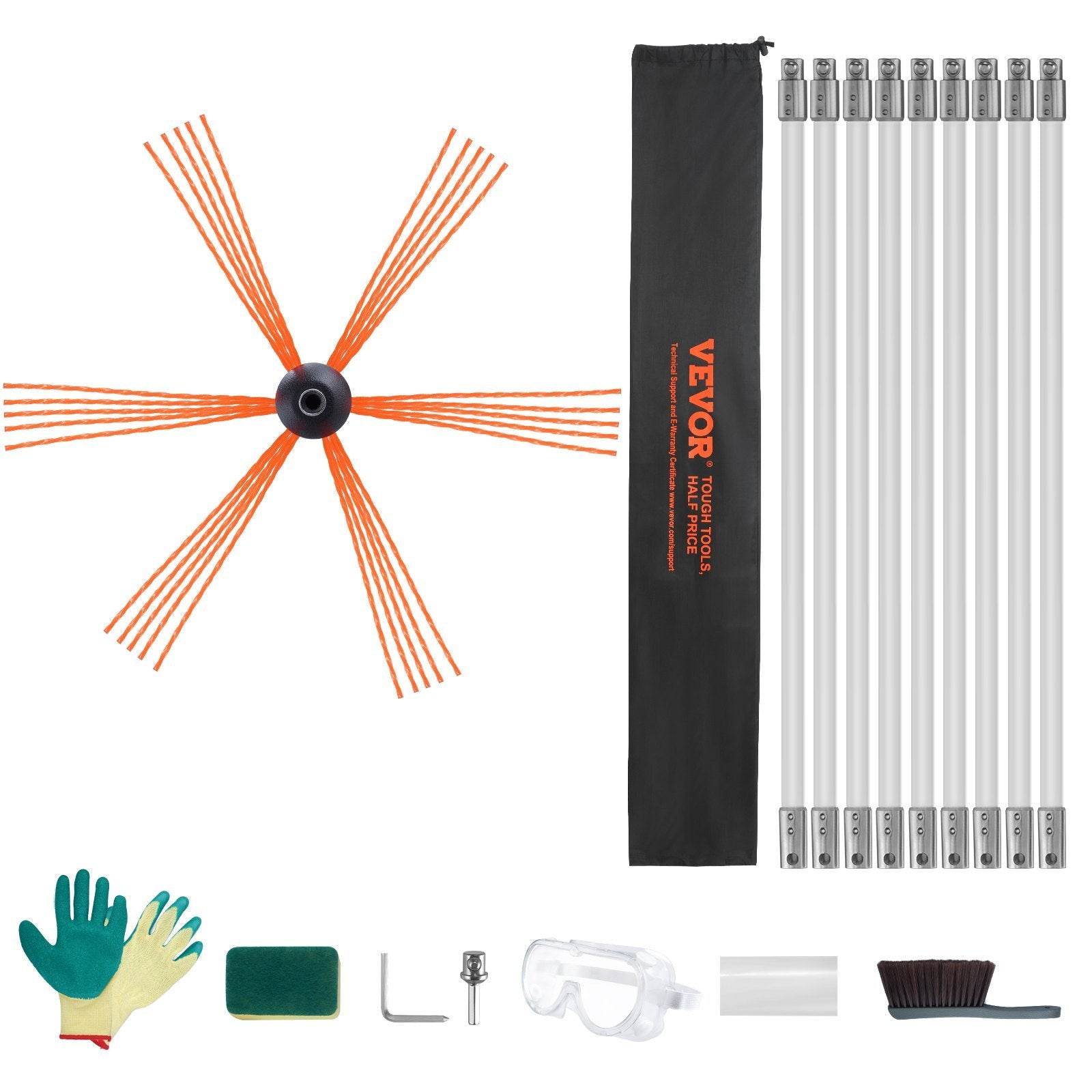 30 Feet Chimney Sweep Kit, W 9 Reinforced Nylon Flexible Rods, Ergonomic Chimney Cleaning Brush, 360-Degree Brush Chimney Cleaner, Rich Accessories For Fireplace Flue Home Use Fits Most Pipes - Velora