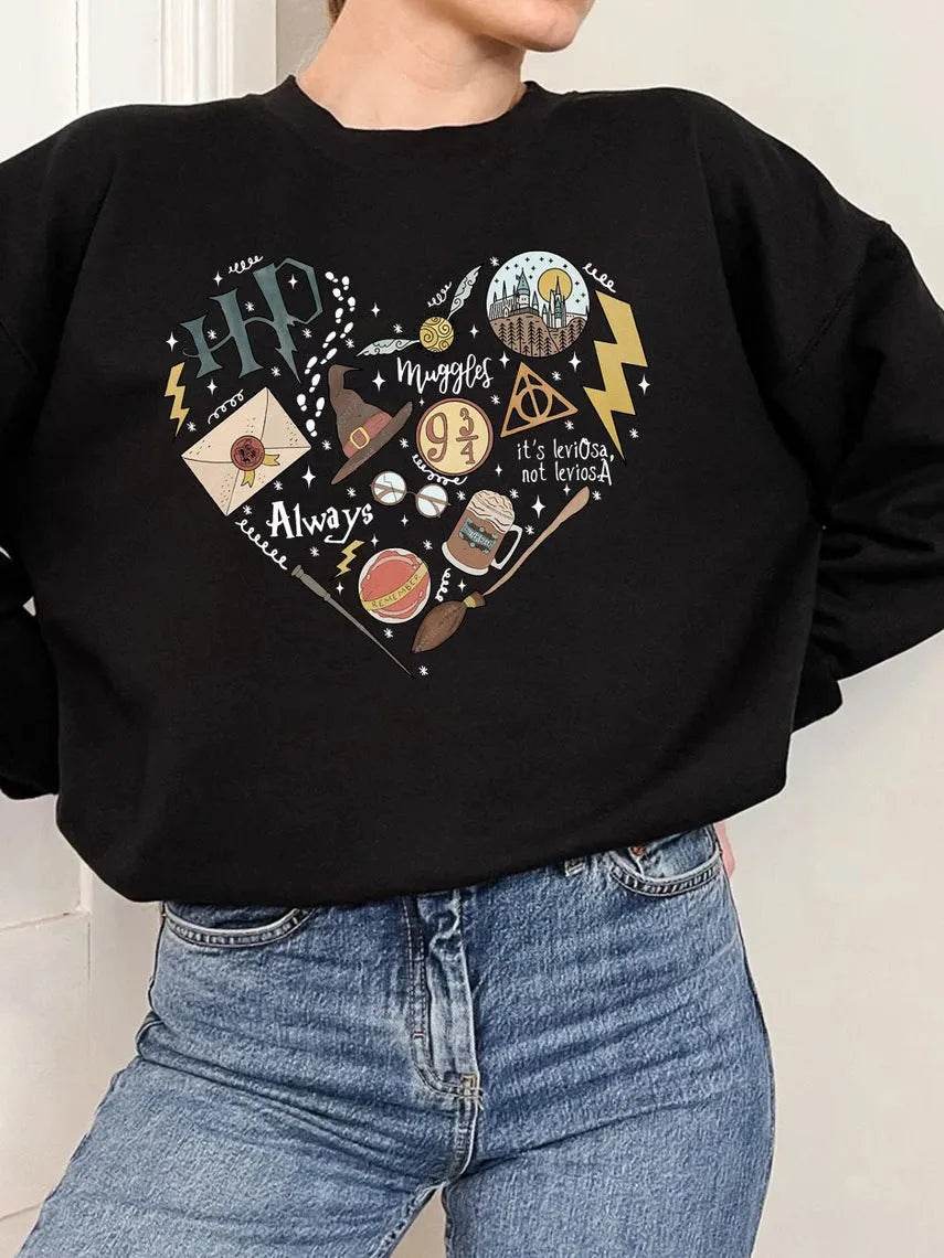 Digital Printing Sweater Hipster Round Neck Pullover Long Sleeve Sweater Women - Velora