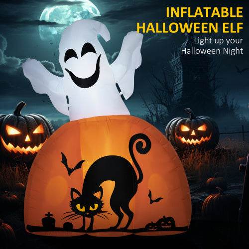 HOMCOM 5ft Halloween Inflatables Outdoor Decorations Ghost With Pumpkin, Outdoor Blow Up Yard Decor With LED Lights For Garden, Lawn, Party, Holiday - Velora