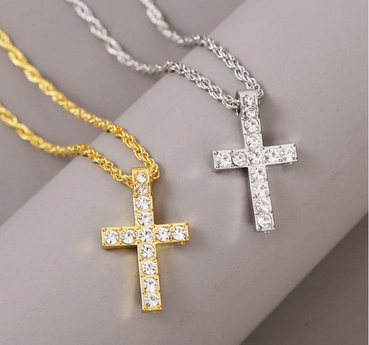 Cross Pendant Necklaces For Women Men Punk Hiphop Rope Chain On Neck Rapper Jewelry - Velora