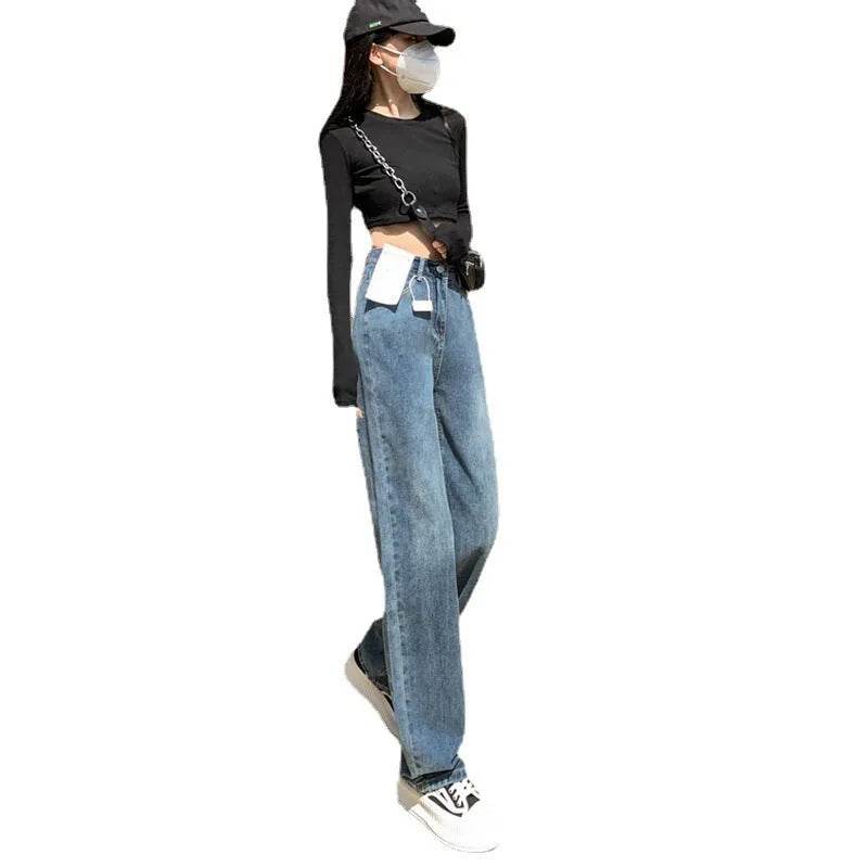 Wide Leg Jeans – High Waist Retro Blue Cotton Pants - Velora