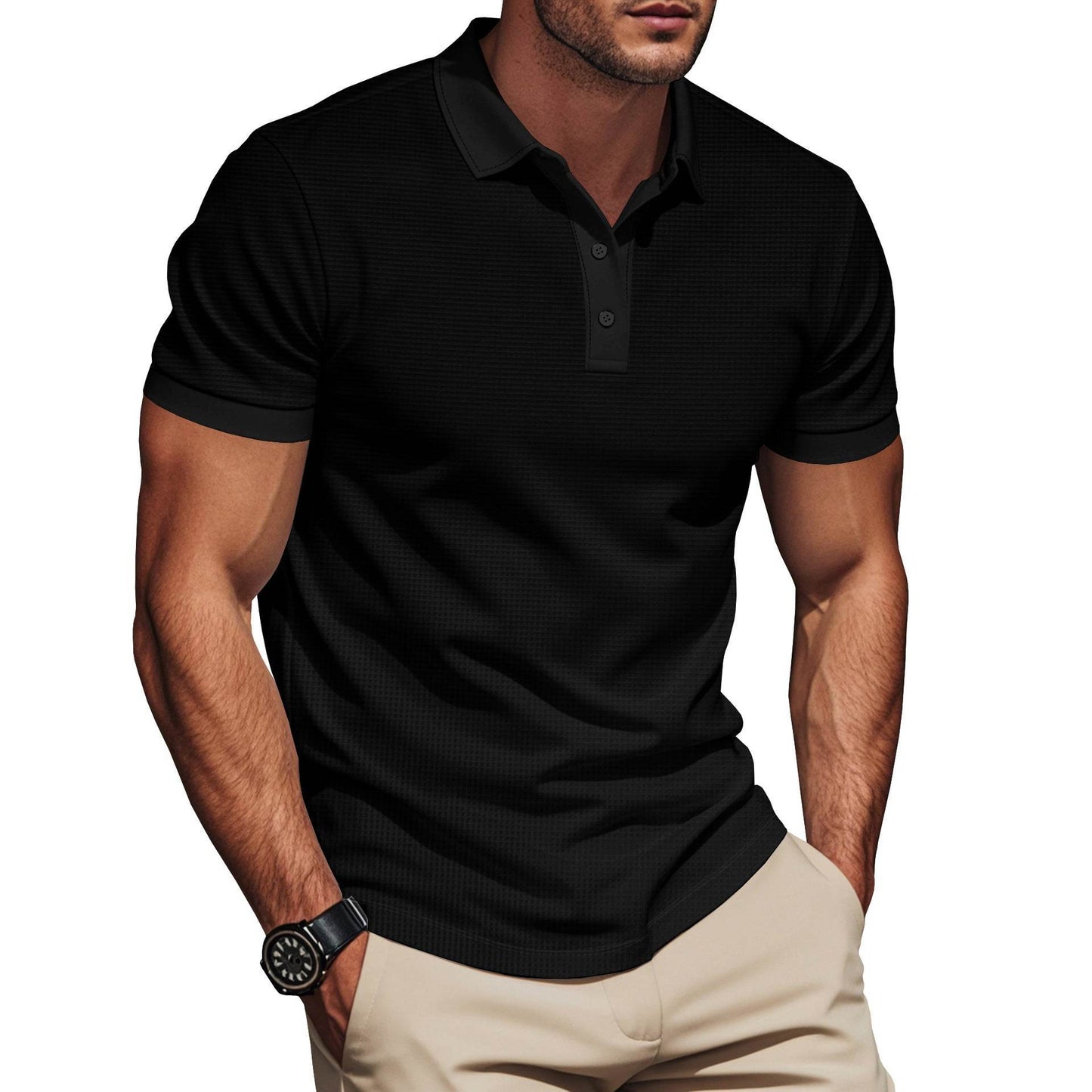 Lapel Color Matching Short Sleeve Plus Size Men - Velora