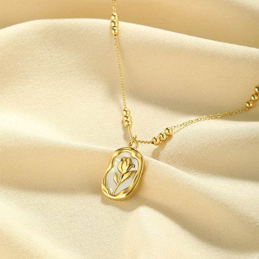 Simple Rose White Shell Pendant Necklace For Women - Velora