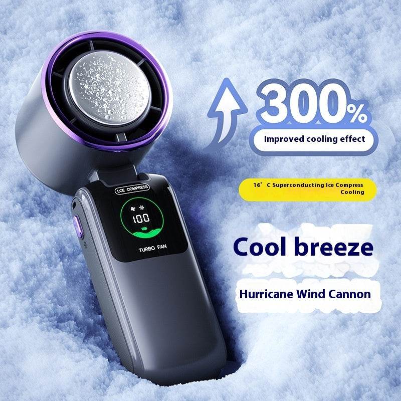 New Ice Pack High-Speed Handheld Eletirc Fan Speed Adjustable Folding Mini Fan Portable Outdoor Hanging Neck Small Fan - Velora