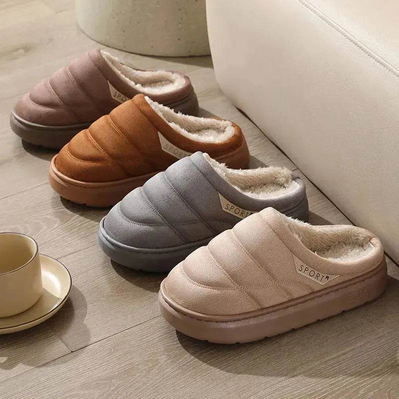 Fashion Solid Plush Slipper Winter Warm Indoor Floor Bedroom Home Slippers For Couple Thick-soled House Shoes Women Men - Velora