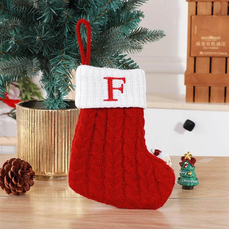 Cute Letters Christmas Stockings Decorative Creative Tree Pendant Wool Knitted Socks - Velora