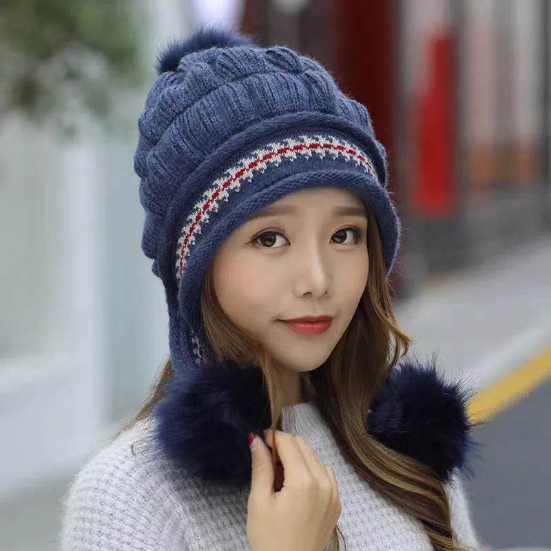 Women Cozy Knit Fleece-Feel Beanie With Ear Flaps Winter Hat Perfect For Skiing & Outdoor Activities - Velora