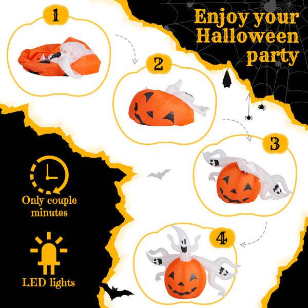 Halloween decorations - 5.9 FT Halloween Inflatable Pumpkin Ghost Outdoor Decorations - Velora