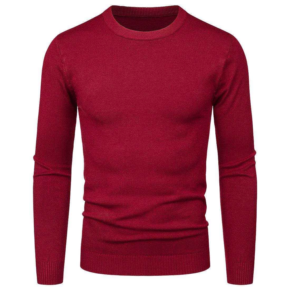 Men's Round Neck Sweater Solid Color Simple Free Size Long Sleeve Sweater - Velora