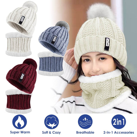 1Set Winter Beanie Hat Scarf Set Women Warm Knitting Skull Cap Neck Warmer For Walking Running Hiking Camping Outdoors Gift - Velora