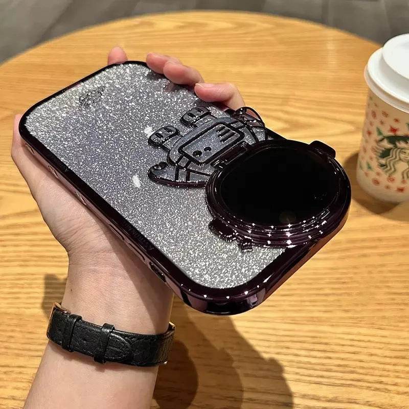 Glitter Astronaut Camera Stand Phone Case Invisible Lens Soft Cover - Velora