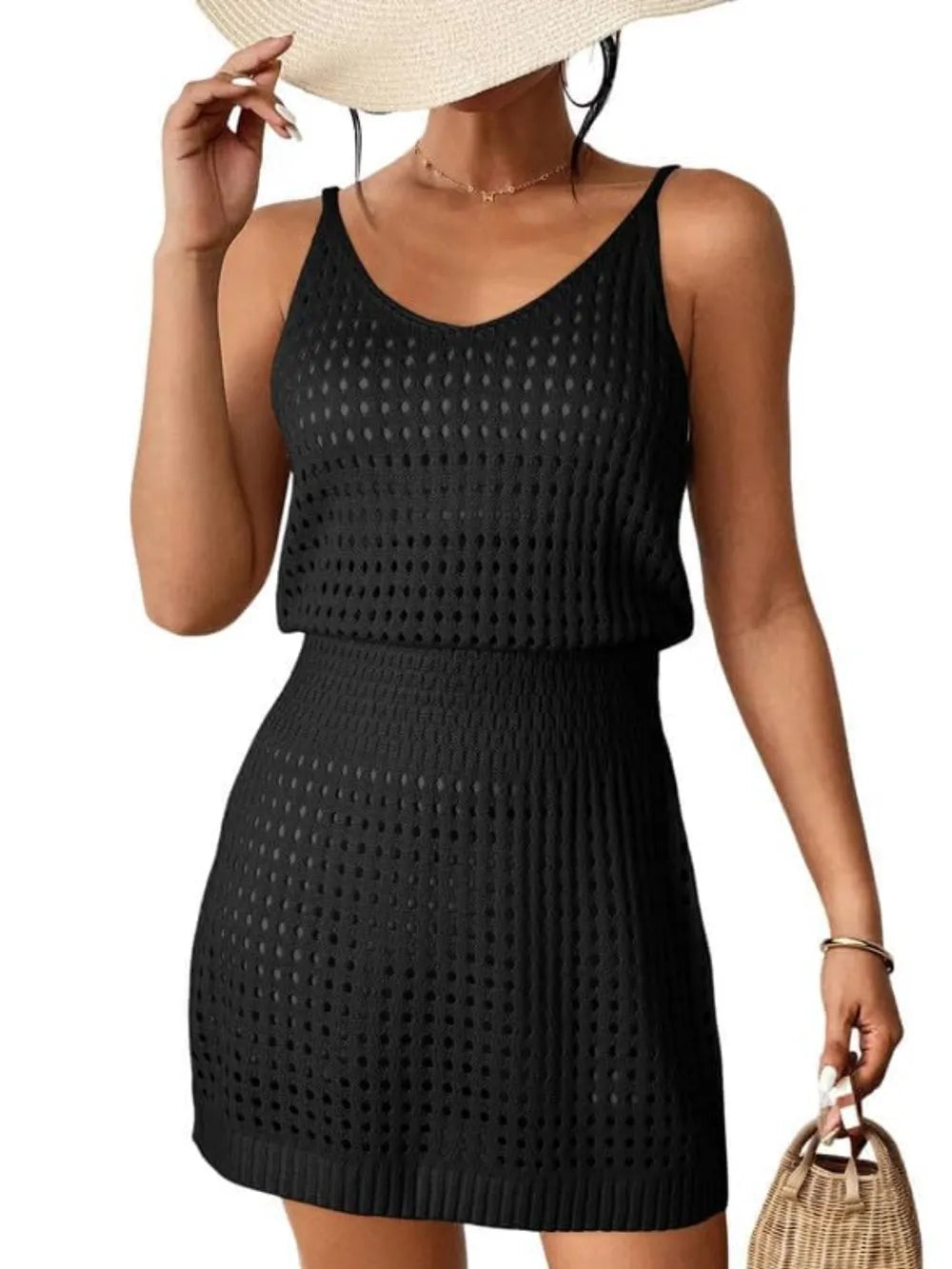Openwork V-Neck Sleeveless Cover Up Dress - Velora