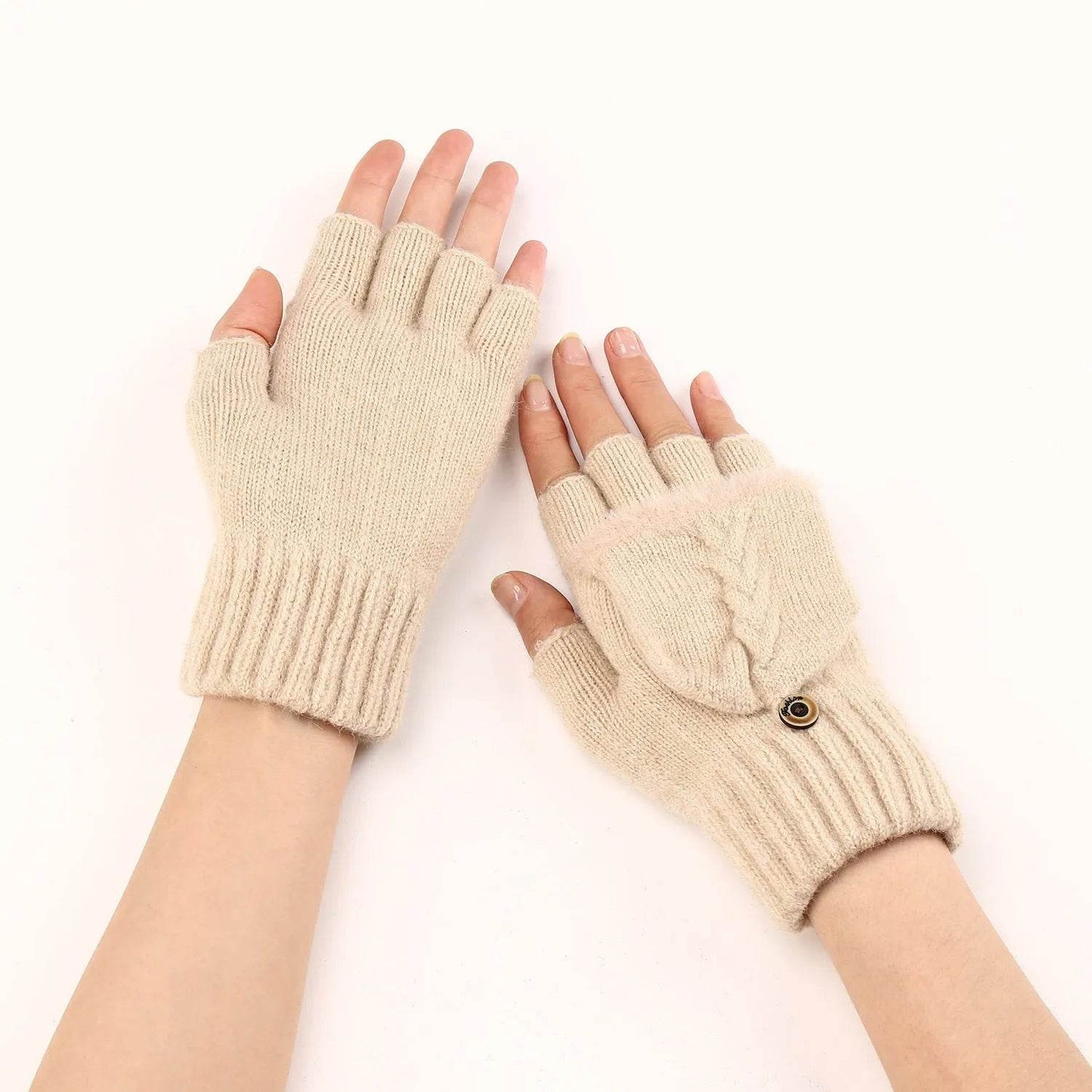 Wool Fingerless Gloves Women's Warm Fashionable Knitted Half Finger Oversleeves - Velora